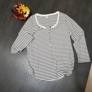 Old Navy Long Sleeve Henley White W/Black Stripes